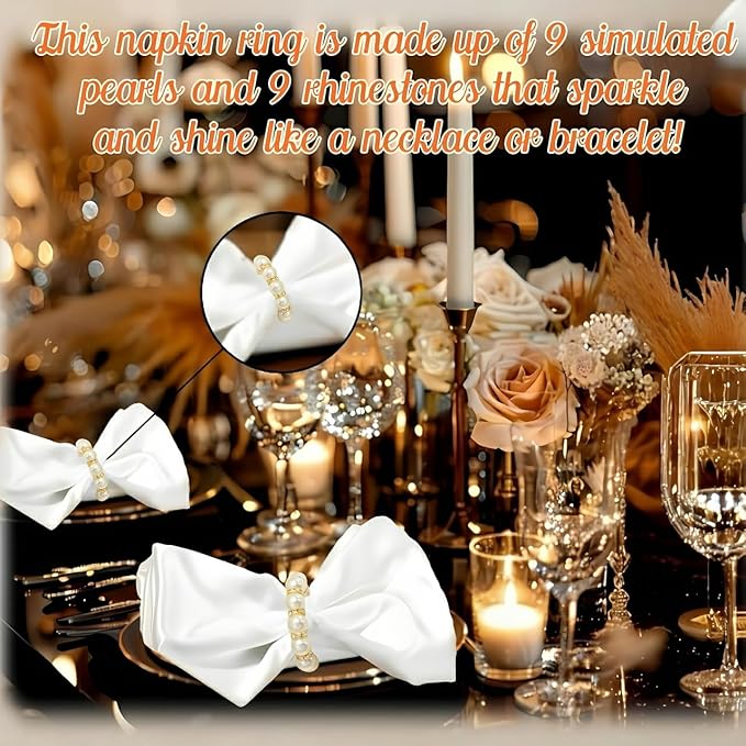 Petyoung 100Pcs Pearl Napkin Rings Set, Golden Elegant Pearl Napkin Holders, Delicate Serviette Buckles Napkin Rings for Wedding Thanksgiving Party Dinner Daily Table Decoration and Use