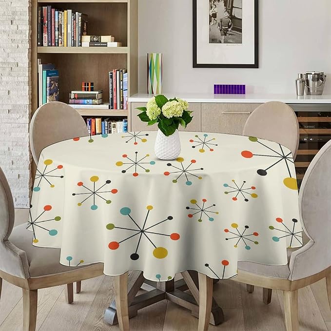 Medieval Round Tablecloth, Boho Mid Century Abstract Modern Retro Colors Pattern Tablecloth for Home Party Dining Room Kitchen Decor 36Inch(90cm)