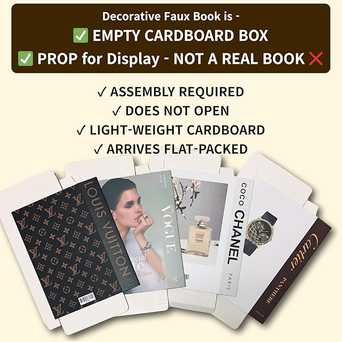 Luxe Large | 4 PCS Faux Decorative Books for Home Decor | Not Real Books (Cardboard Boxes) | Coffee Table, Bookshelf & Shelf Styling Display Props for Living Room, Office