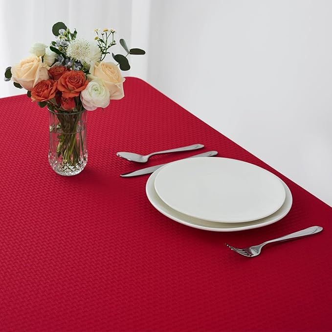 maxmill Square Tablecloth Water Resistance Antiwrinkle Spill Proof Weaved Texture Pattern Table Cloth, Christmas Decorative Fabric Table Cover for Parties, Holiday Dinner, 70 x 70 Inch, Red