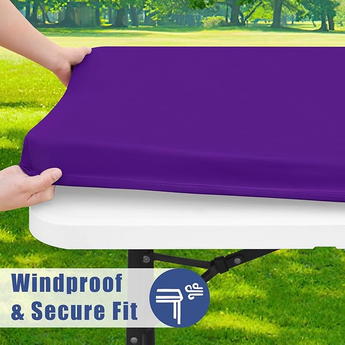 Spandex 5 Foot Rectangle Table Cloth 2 Pack, Elastic Fitted Tablecloths for Picnic, Stretch Washable Patio Table Cover for Outdoor, Camping, Banquet and Parties (Purple, 30"x60")