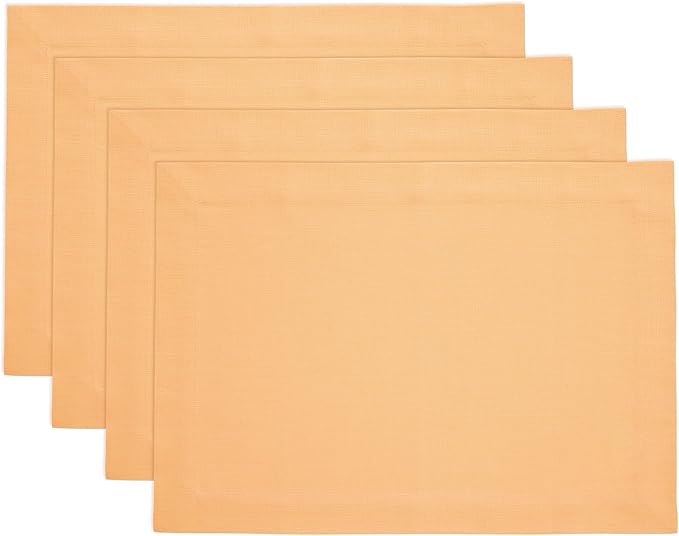 Solino Home Linen Cloth Placemats Set of 4-100% Pure Linen Peach Placemats 14 x 19 Inch for Valentines, Spring, Easter - Fete