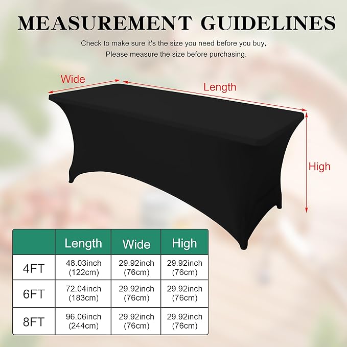 2Pack 8FT Table Cloth for Rectangular Fitted Events Stretch Black Table Covers Washable Spandex Tablecloth Protector for Party, Wedding, Cocktail, Banquet, Festival