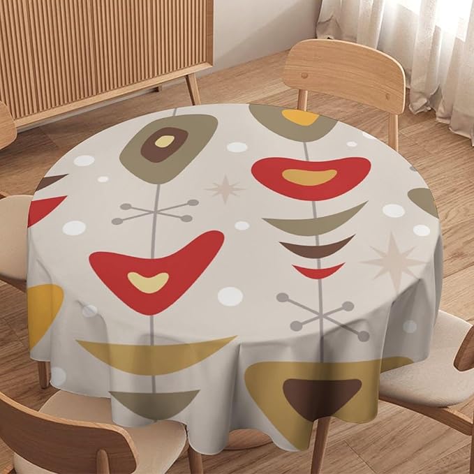 Retro Mid Century Round Tablecloth, Abstract Rustic Colorful Geometric Print Tablecloth for Home Party Dining Room Kitchen Decor 70Inch(178cm)