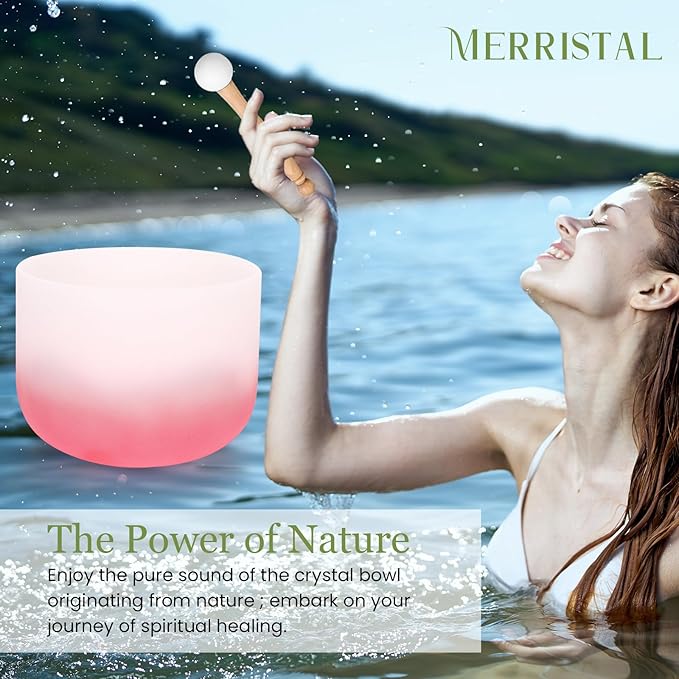 432HZ 6-12 Inch 7 Pcs Gradient Frosted Crystal Singing Bowl Set for Meditation Healing Yoga Chakra Quartz Crystal Sound Bowls with Heavy Duty Carry Cases and Rubber Mallet,Suede Striker,O-rings