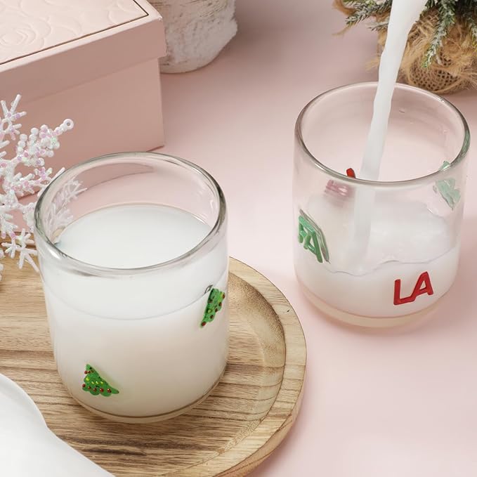 Icon Juice Glasses, 14oz Stemless Wine Drinking Juice Glass Cup for Valentine Party Supplies Gift(2 Pcs,Christmas Fa La)