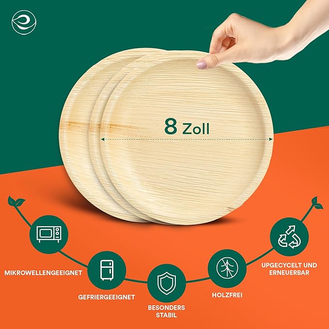 ECO SOUL Palm Leaf Plates 8"(400 Count) Round Compostable Bamboo Plates Heavy- Duty, Biodegradable Eco-Friendly Dinnerware for Party Dinner, Wedding, Holiday & Event