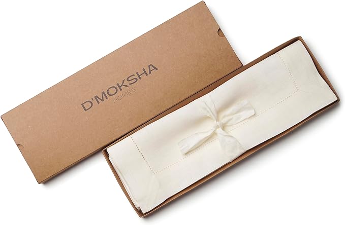 D'Moksha Homes Linen Placemats Set of 4 - Classic Hemstitch Ivory Placemats 14 x 19 Inch - 100% Pure Linen Table Mats for Valentines, Spring, Easter - Handcrafted and Machine Washable
