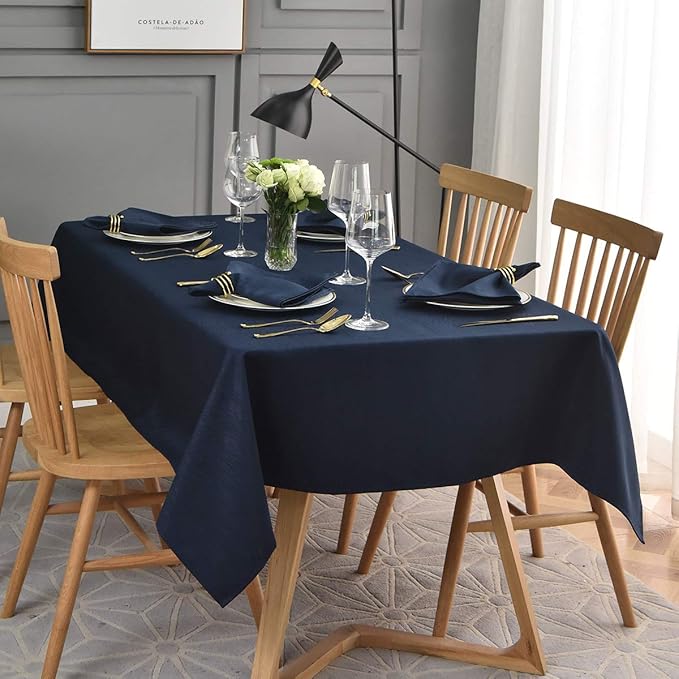 maxmill Jacquard Tablecloth Swirl Design Water Resistance Antiwrinkle Heavy Weight Soft Table Cloth for Buffet Banquet Parties Event Holiday Dinner Rectangle 60 x 84 Inch Navy Blue