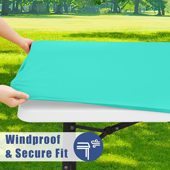 Spandex 4 Foot Rectangle Table Cloth 2 Pack, Elastic Fitted Tablecloths for Picnic, Stretch Washable Patio Table Cover for Outdoor, Camping, Banquet and Parties (Aqua Blue, 30"x48")