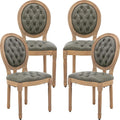 Vintage French Dining Chairs Set of 4, Round Back PU Leather Upholstered Side Chairs with Nailhead Trim and Solid Wood Frame, Sillas de Comedor for Dining Room & Kitchen, Olive Green