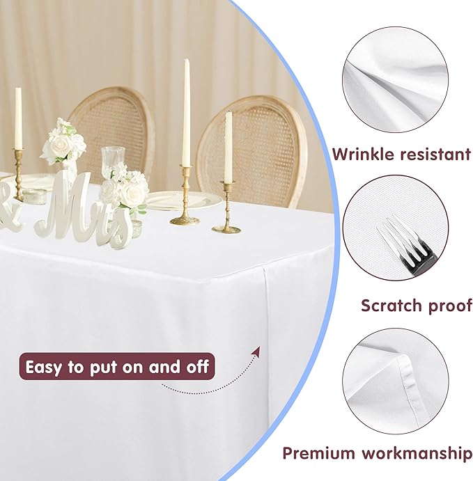 HolidayIdeas 2 Pack Fitted Table Clothes - 48 x 24 Inch - White Rectangle Tablecloths for 4 Foot Tables, Polyester Fabric Tablecloth for Folding Table, Parties, Birthday, Wedding, Trade Show