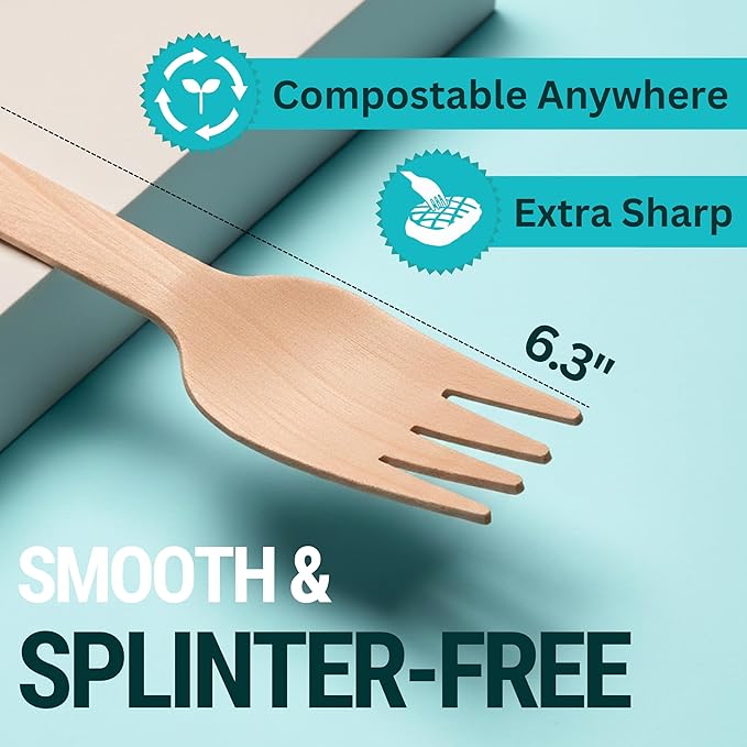 Disposable Wooden Forks For Eating - 300pcs - Heavy Duty & Sharp - Our Guilt-Free FSC Certified Wood Protects Forests - A Great Alternative to Bamboo Forks Disposable