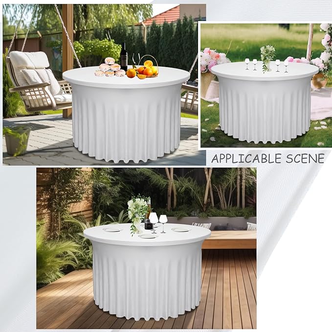 4 Pack - White Round Table Skirt (60" Diameter x 30" H) for 5ft Tables | Polyester Spandex Washable Cover | Wrinkle & Stain Resistant | Wedding, Party, Banquet Decor