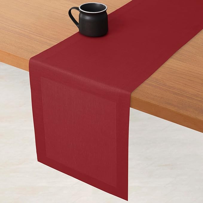 D'Moksha Homes Linen Red Table Runner 144 Inches Long - 100% Pure Linen Extra Long Table Runner 14 x 144 Inch for Valentines, Spring - Machine Washable