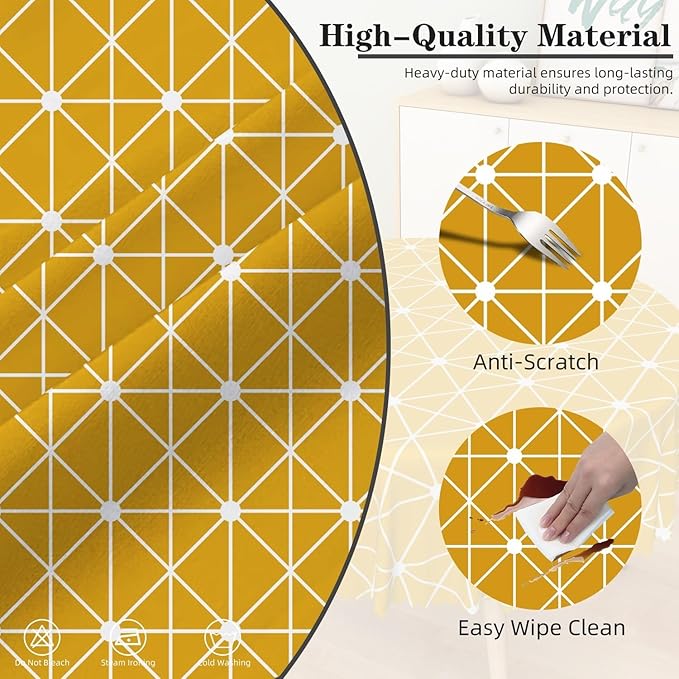 Laeacco 54 Inch Geometric Round Tablecloth Orange Triangle Modern Geometric Abstract Art Print Table Cloth Washable Waterproof Wrinkle Free Table Cover for Kitchen Dining Picnic Party Decoration