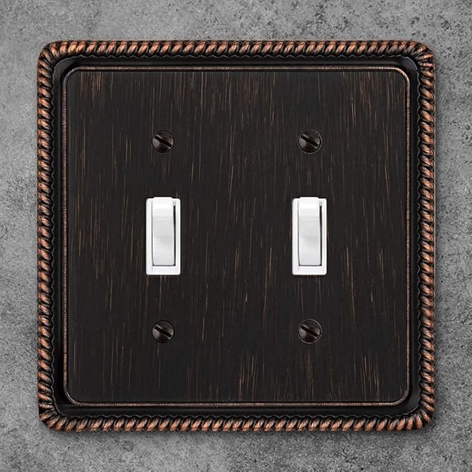 Henne Bery Rope Edge Decorative Wall Plate Switch Plate Outlet Cover (Double Toggle, Aged Bronze)