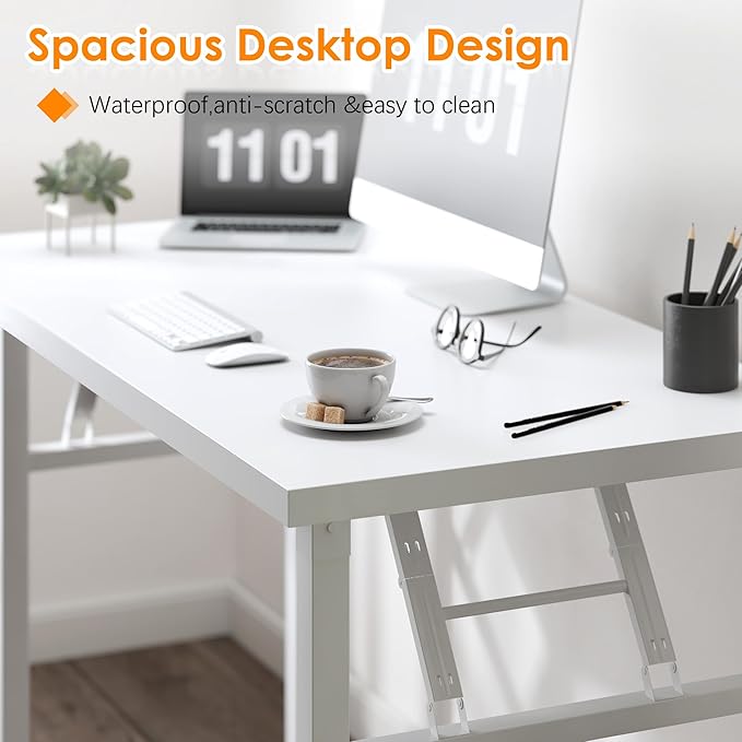 Need Folding Computer Desk, Large 60 inches Folding Table for Home Office, No Install Needed Foldable Writing Table Desk, White