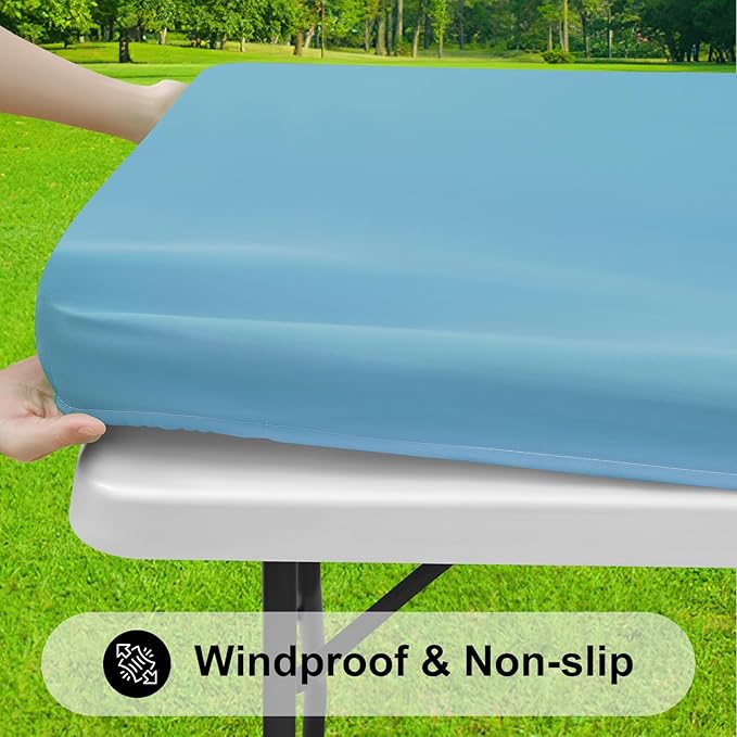 Smiry Rectangle Tablecloth, Elastic Fitted Flannel Backed Vinyl Tablecloths for 4ft Folding Tables, Waterproof Wipeable Table Covers for Indoor, Outdoor, Picnic and Camping (Aqua,24"x48")