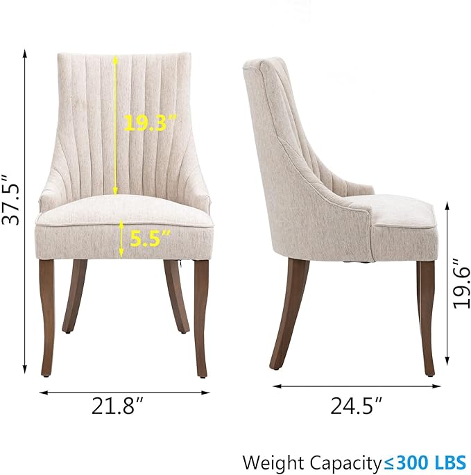mikibama Linen Dining Chairs Set of 6 Channel Tufted Kitchen Dinner Chair Comfy Fabric Upholstered Accent Chair for Dining Room with Solid Wood Legs (Beige 6pc)