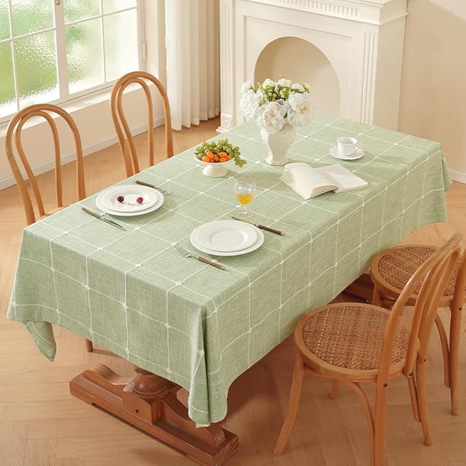Zobesta Linen Green Table Cloth Checkered 86 x 53 Inch Linen Tablecloth Rectangle Tables, Farmhouse Soft Boho Tablecloth for Outdoor, Party, Holiday, Picnic, Dining