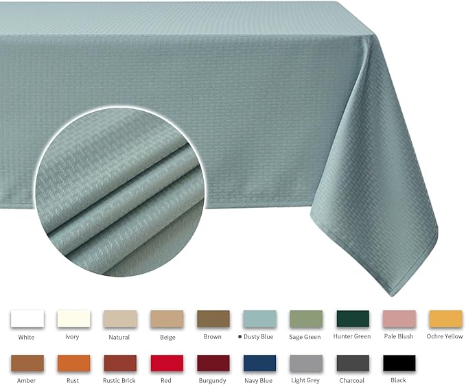maxmill Jacquard Tablecloth Stain Resistant Waterproof Wrinkle Free Spillproof Washable Soft Weaved Texture Table Cloth for Dining Room, Indoor Outdoor Use, Rectangle 60 x 140 Inch, Dusty Blue