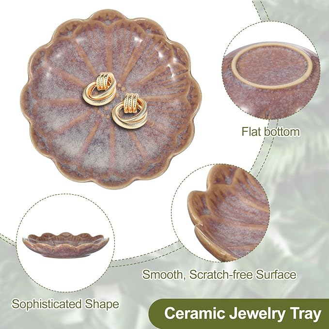 uxcell 2Pcs Ceramics Jewelry Plate, Sunflower Shape Key Holder Bowl for Entryway Table Decor Small Ring Tray Dish Gift for Women Girlfriend, Purple