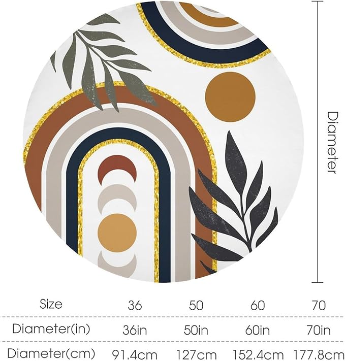 Mid Century Boho Round Tablecloth, Modern Abstract Sun Moon Bohemian Leaves Tablecloth for Home Party Dining Room Kitchen Decor 50Inch(127cm)