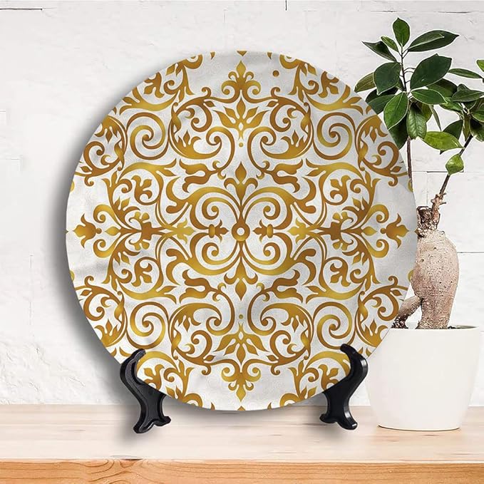 Decorative Plates, Victorian Print Ornament, Victorian Lace Floral, 10 Inch, Kitchen Wall Decor, Golden