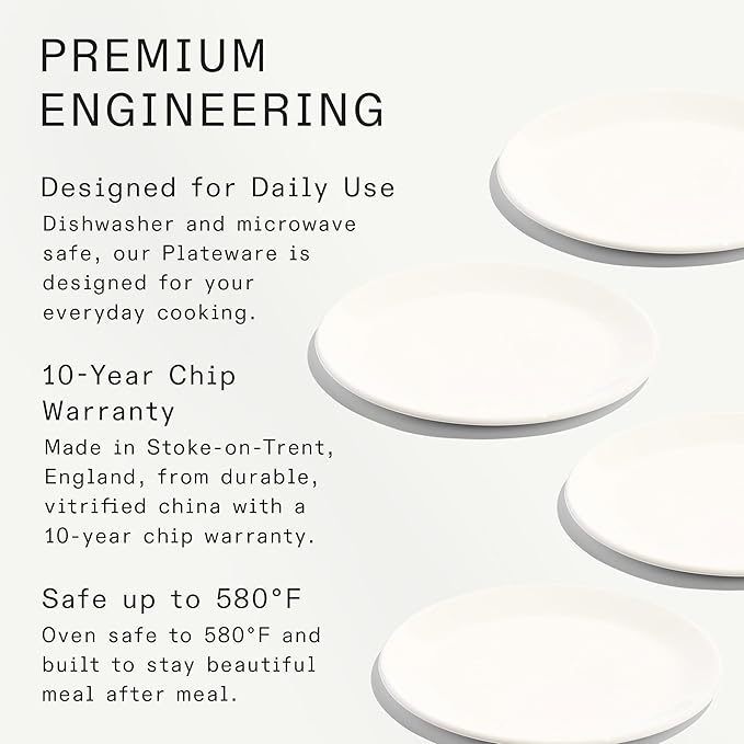 Made In Cookware - 11" Dinner Plates - Set of 4 - White - Porcelain - Crafted in England