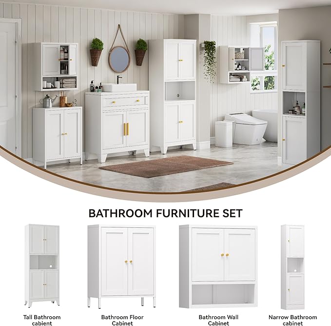 Metal Pantry Storage Cabinet, 69" Tall Storoge Cabinet with 4 Doors & 3 Adjustable Shelves, Microwave Stand with Storage for Kitchen, Dining Room, Living Room (1PC,White)