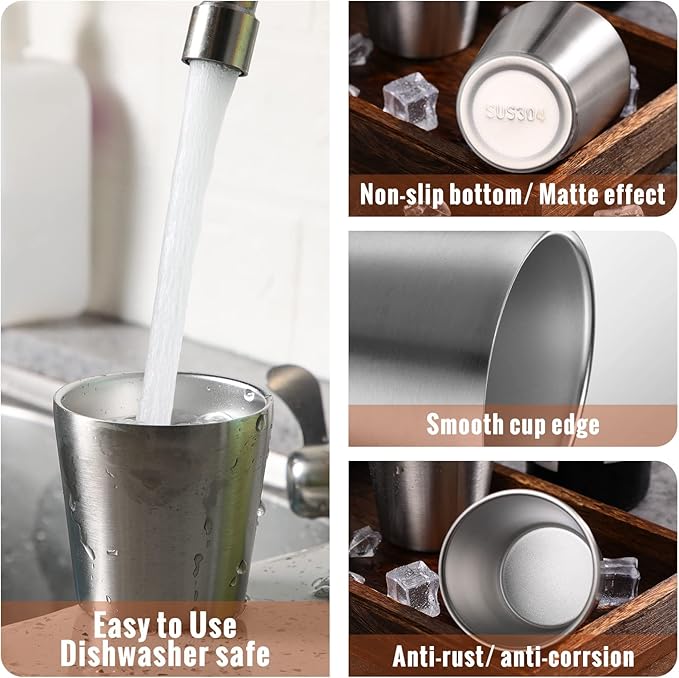 Amyhill 12 Pieces Stainless Steel Cups Double Wall Tumbler Glasses Stackable Metal Drinking Cups Insulated Drinking Glasses Reusable Camping Mugs for Home Camping RV BBQ Office Party(Silver,5.9 oz)