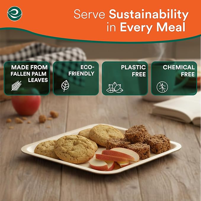 ECO SOUL Palm Leaf Plates 6" Square (50 Count) - Disposable, Eco-Friendly, Biodegradable Bamboo Appetizer Plates - Perfect Dinnerware for Parties, Weddings, Events & Holidays
