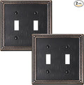 2-Pack Double Toggle Light Switch Cover Plate, Pearls Decorative Dual Switch Plate Covers, Aged Bronze 2 Gang Metal Wall Plate, Corrosion Resistant