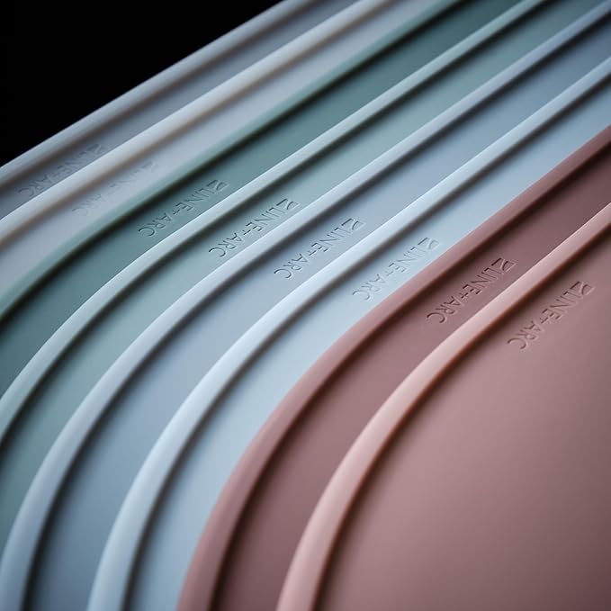 LINE+ARC Waterproof, Stain-Resistant, Heat-Safe Silicone Degrē Placemats (20.5x13, Set of 2 Stonewash) 3mm-High Rim Adults Babies Easy-to-Clean Washable Oval Modern Non-Slip Dining Table Mats