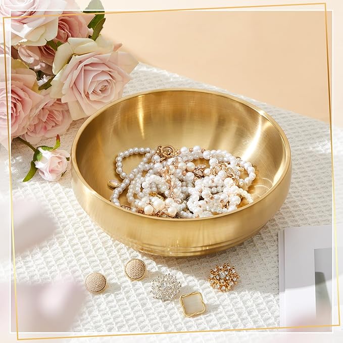 2 Pcs 7.4 Inch Large Decorative Bowl Gold Key Dish for Entryway Table Key Holder Gold Bowls Coffee Tables Centerpiece for Kitchen Counter and Home Decoration