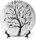 Ceramic Display Plate, Abstract Ceramic Hanging Decorative Plate, Monochrome Autumn Season Tree with Dog on The Branches, 8 Inch, Household Custom Ceramic Plate, Black and White