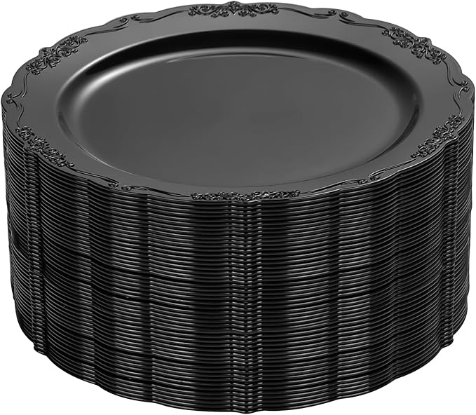 DaYammi 36PCS Black Plastic Plates, Heavy Duty Black Disposable Plates Premium 7.5 inch Dessert Cake Salad Appetizer Platos Hard Plastic Platos Disposable for Party