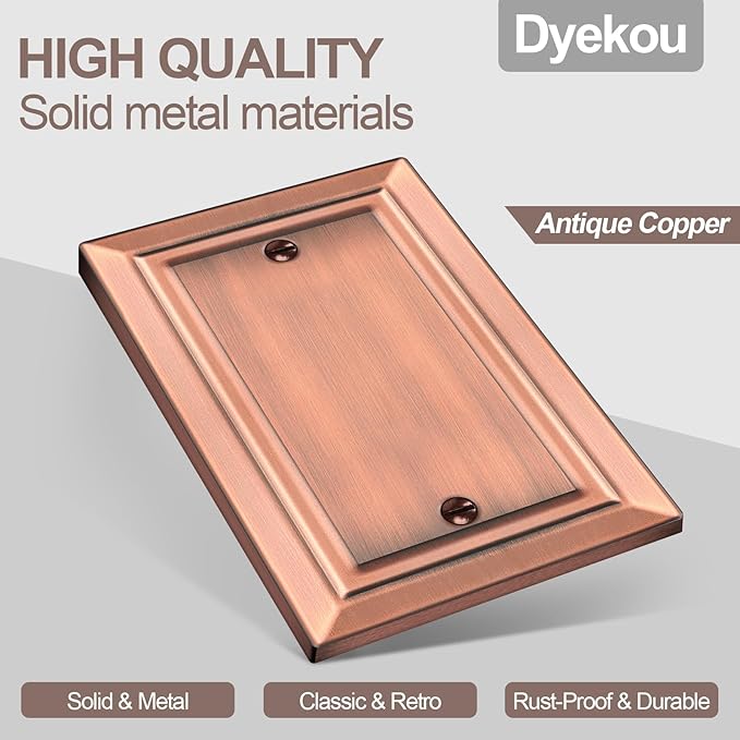 Metal Wall Plate for Electrical Outlets, Decorative Antique Copper Switch Plates Outlet Cover, Light Switch Cover Plate, 1-Gang Wall Plates (Single blank, 4 Pack)
