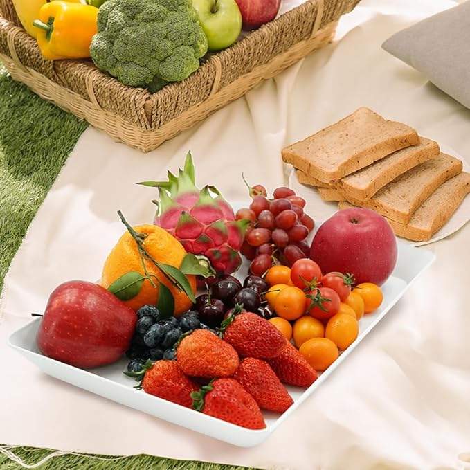 Serving Tray Platter, 6 Pcs Food Tray for Veggie Fruit Snack Dessert Cookie Cheese, Food Trays for Party Supplies Display, Plastic Platters for Serving Food, Large White Trays, BPA Free