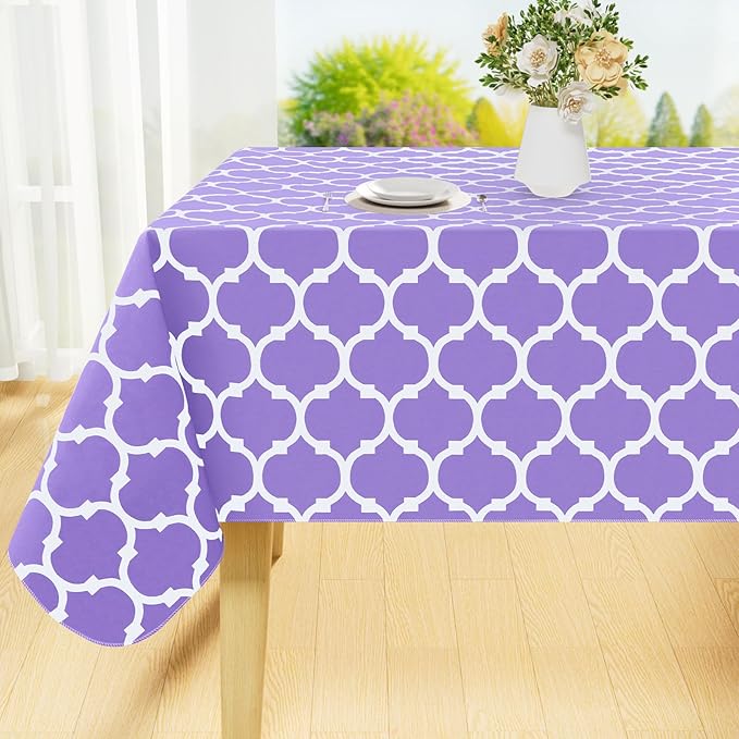 Smiry Rectangle Table Cloth, Waterproof Vinyl Tablecloth with Flannel Backing for Rectangle Tables, Wipeable Spillproof Plastic Tablecloths for Dining, Camping, Indoor and Outdoor, (60"x84", Lavender)
