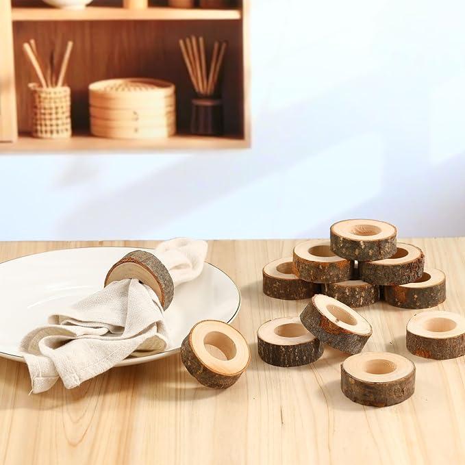 LemonRoad Set of 100 Wooden Bark Napkin Ring Handcrafted Wooden Napkin Holder Rustic Dinner Rings Buckles Party Gift Farmhouse Table Decoration for Dining Wedding Birthday, Everyday