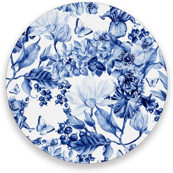 Coasters for Drinks Cup Coaster for Coffee Table Desk Round Cup Mat Cork Backing Home Decor Blue White Flowers Butterfly