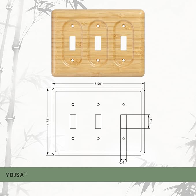 Triple Switch Plate Cover Solid Bamboo Wood for Rocker Light Switches Natural Stylish