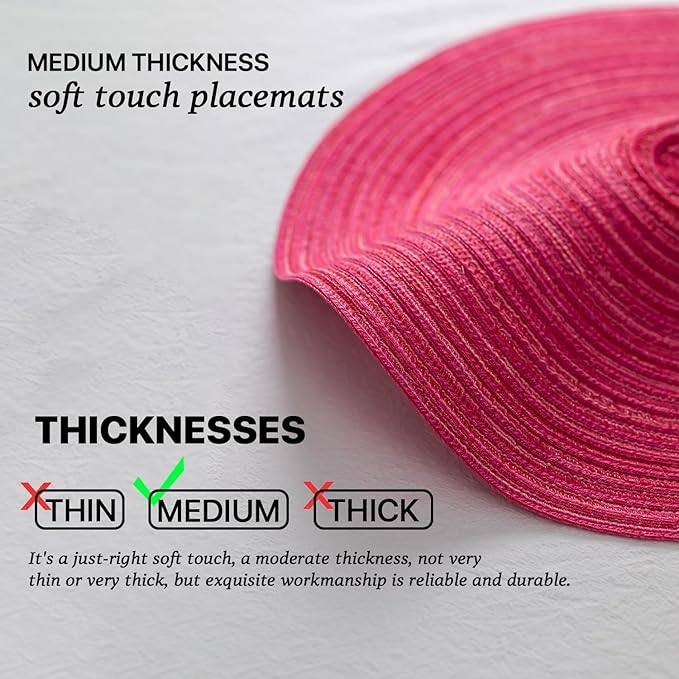 Round Placemats Set of 4 Woven Placemats Washable Braided Table Mats for Dining Table Heat Resistant Non-Slip Circle Place Mats(Pink)