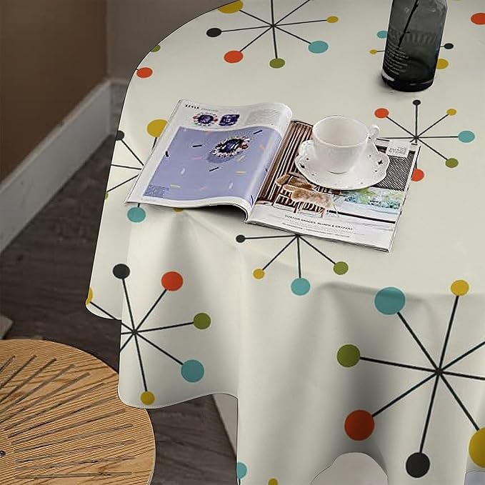 Medieval Round Tablecloth, Boho Mid Century Abstract Modern Retro Colors Pattern Tablecloth for Home Party Dining Room Kitchen Decor 60Inch(152cm)