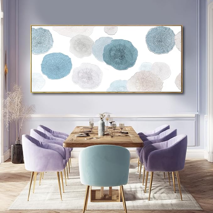 VAYIMDH Neutral Home Wall Decor Blue Canvas Wall Art Contemporary Decorative Painting 32"x70" Large Artwork for Living Room Bedroom