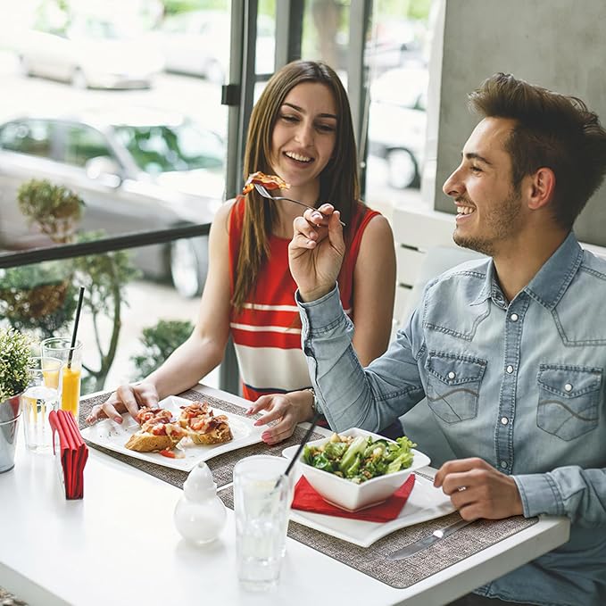 Placemats Set of 8 Washable, Heat Resistant Table Placemats Wipeable Faux Leather Place Mats Non Slip, Waterproof Square Table Mats for Indoor Outdoor, Light Grey