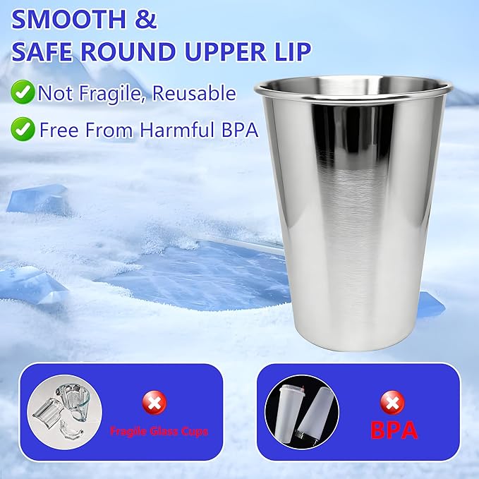 20PCS 20-OZ Tainless Steel Cups,Metal Cups, Stainless Steel Pint CupsStackable Unbreakable Drinking Glasses for Party, BBQ Camping, (100)