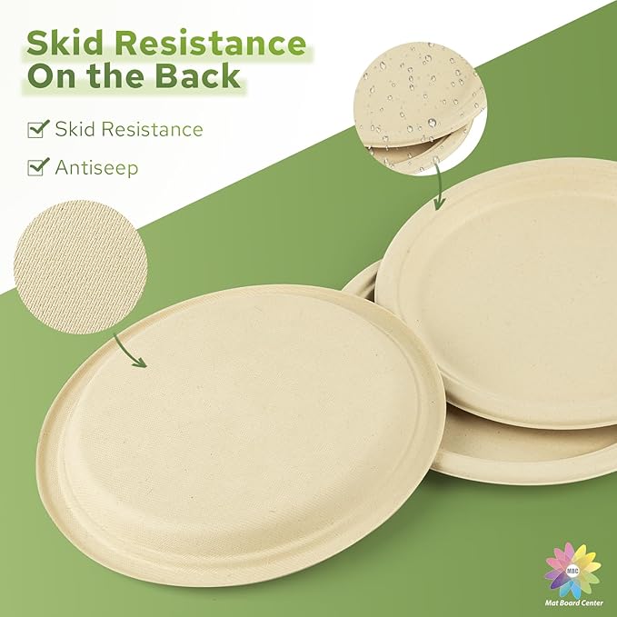 Mat Board Center, 10-Inch, 500-Count, Compostable Plates, Natural Bamboo Fibers, Everyday Tableware - Disposable Round Shape - Microwave-Safe - Gluten-Free - Eco-Friendly